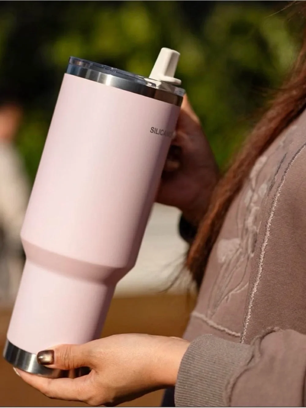 NEW Silicadice Pink Insulated Travel Mug with Handle & Straw